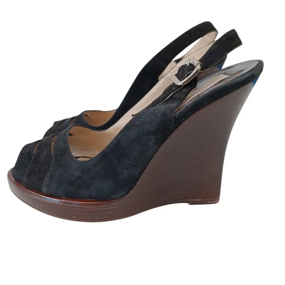 Michael Kors Black Suede Wedge Womens US 7.5 M Heels Retro Look Made‎ In Italy